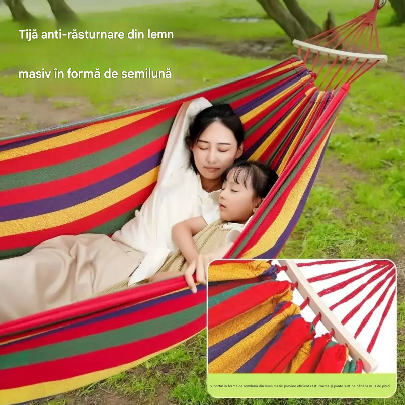 Hamac din Bumbac cu Întinzător din Lemn 200x80 cm – Capacitate 100 kg