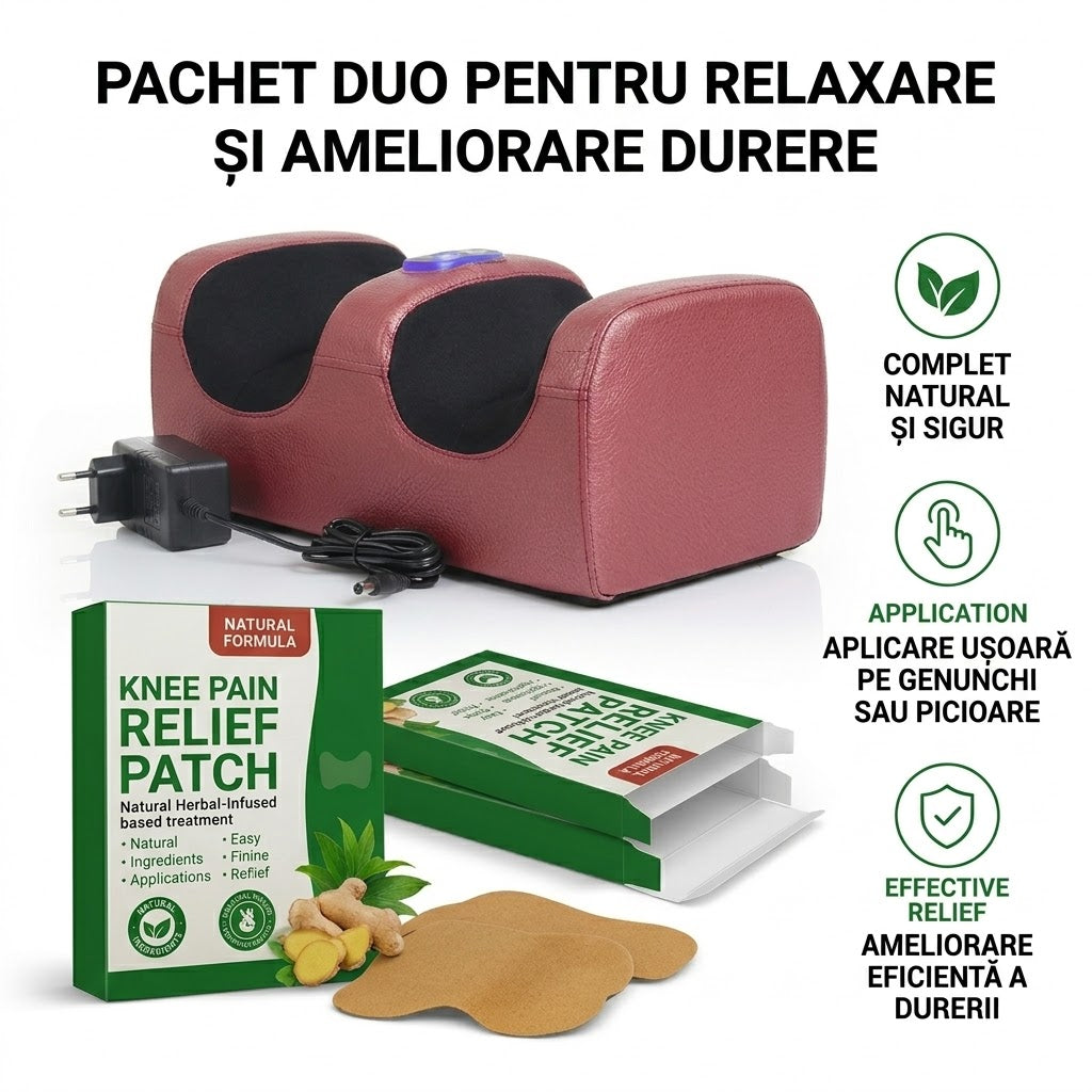 Pachet Aparat Masaj Picioare Shiatsu + Plasturi Termici Autoadezivi Genunchi
