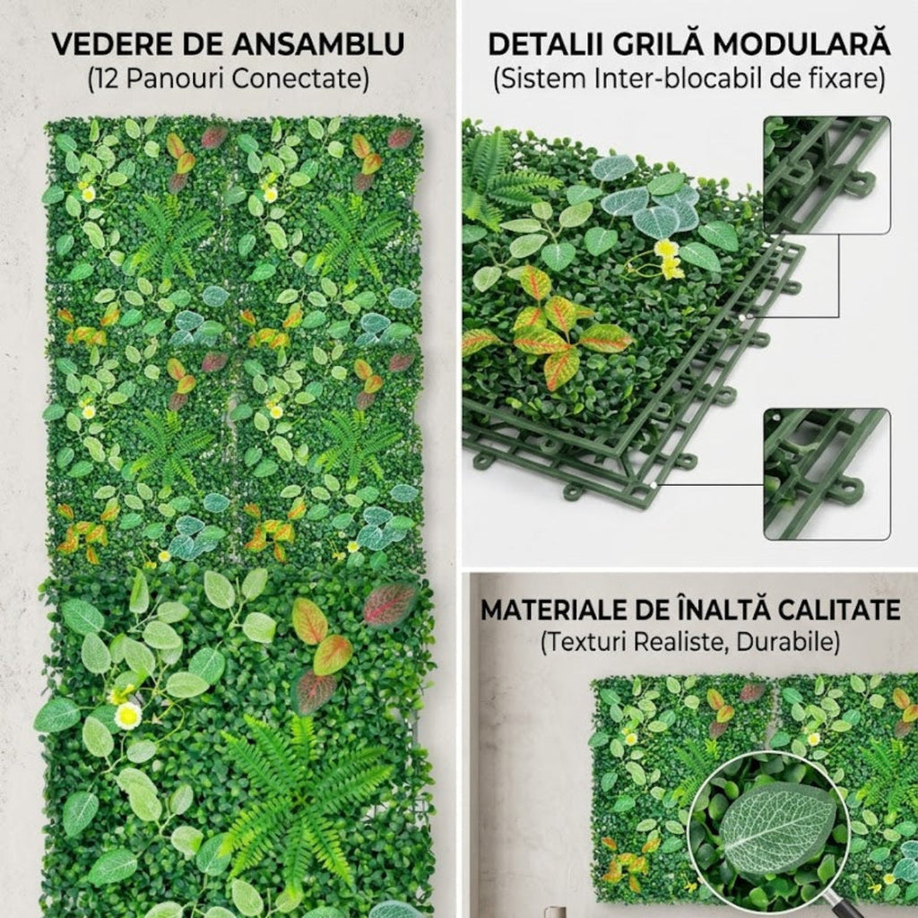 Panou Verde Decorativ Cu Frunze 60x40 cm