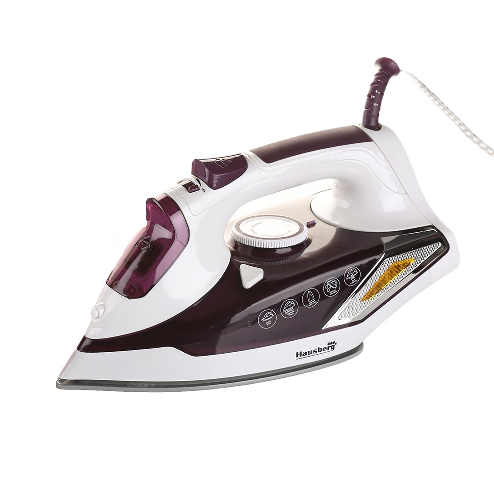 Fier de calcat Hausberg HB-7880MV, 2300W, Talpa cu invelis ceramic, rezervor apa 400ml, Alb-Mov Imagine principală a produsului