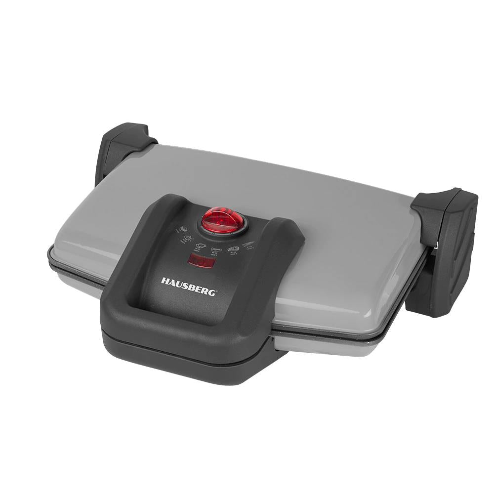 Sandwich-maker Hausberg HB631GR, 1600-1800W, Placi antiaderente, Gri/Inox Imagine principală a produsului