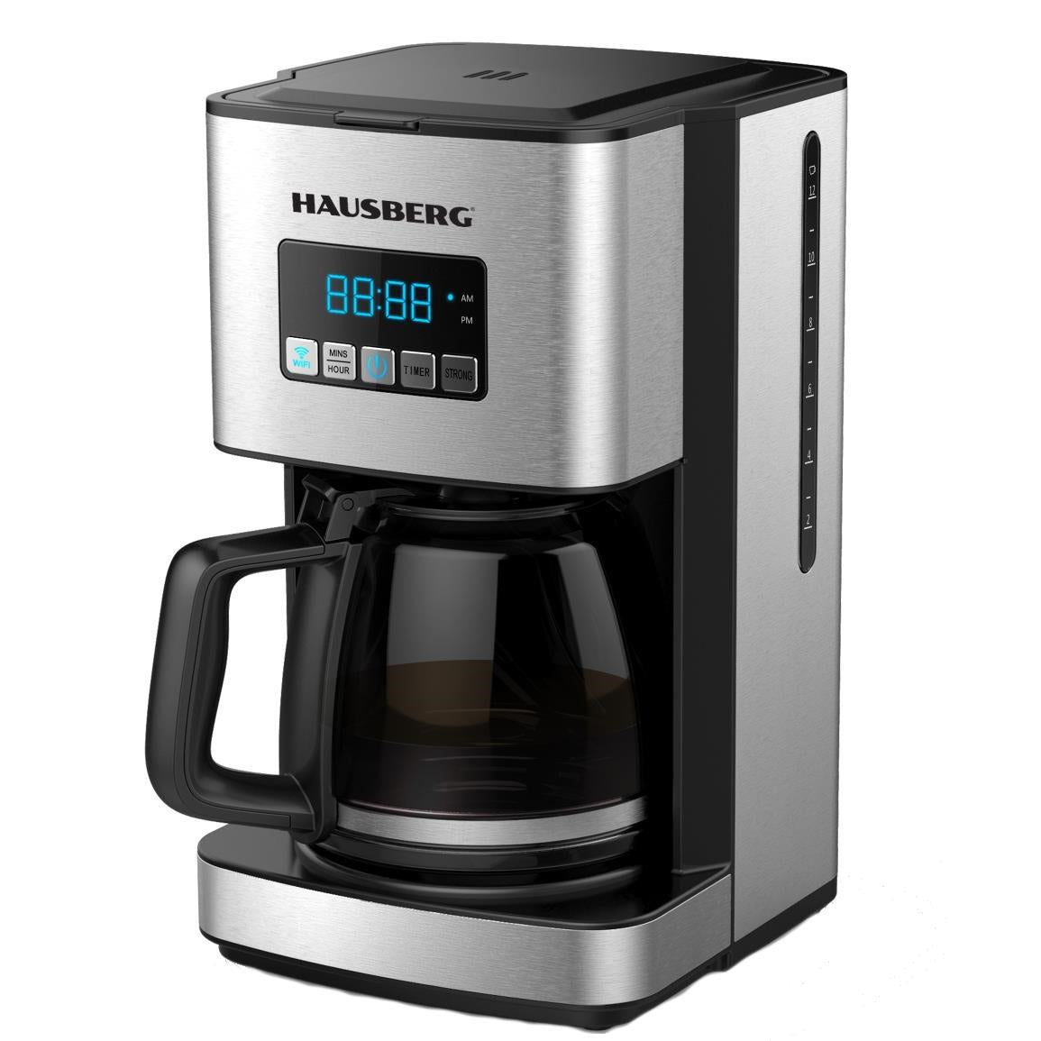 Filtru cafea digital cu functie de programare HAUSBERG HB3755, 1000-1200 W, 1.8 l, Wifi, afisaj LED, sistem de protectie, Inox Imagine principală a produsului