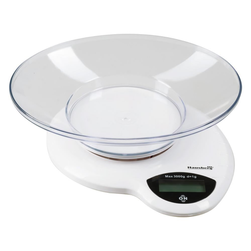 Cantar de bucatarie Hausberg HB-6015AB, 3kg, cu Bol din Plasic, Alb
