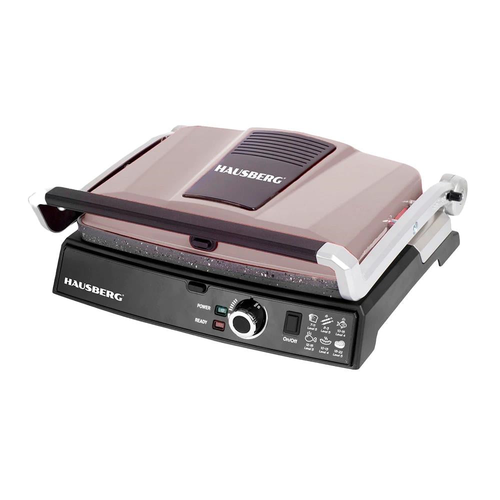 Grill electric Hausberg HB633GO, 2000-2200 W, placi antiaderente, suprafata de gatire 30x24.5 cm, termostat, Rose Gold Imagine principală a produsului
