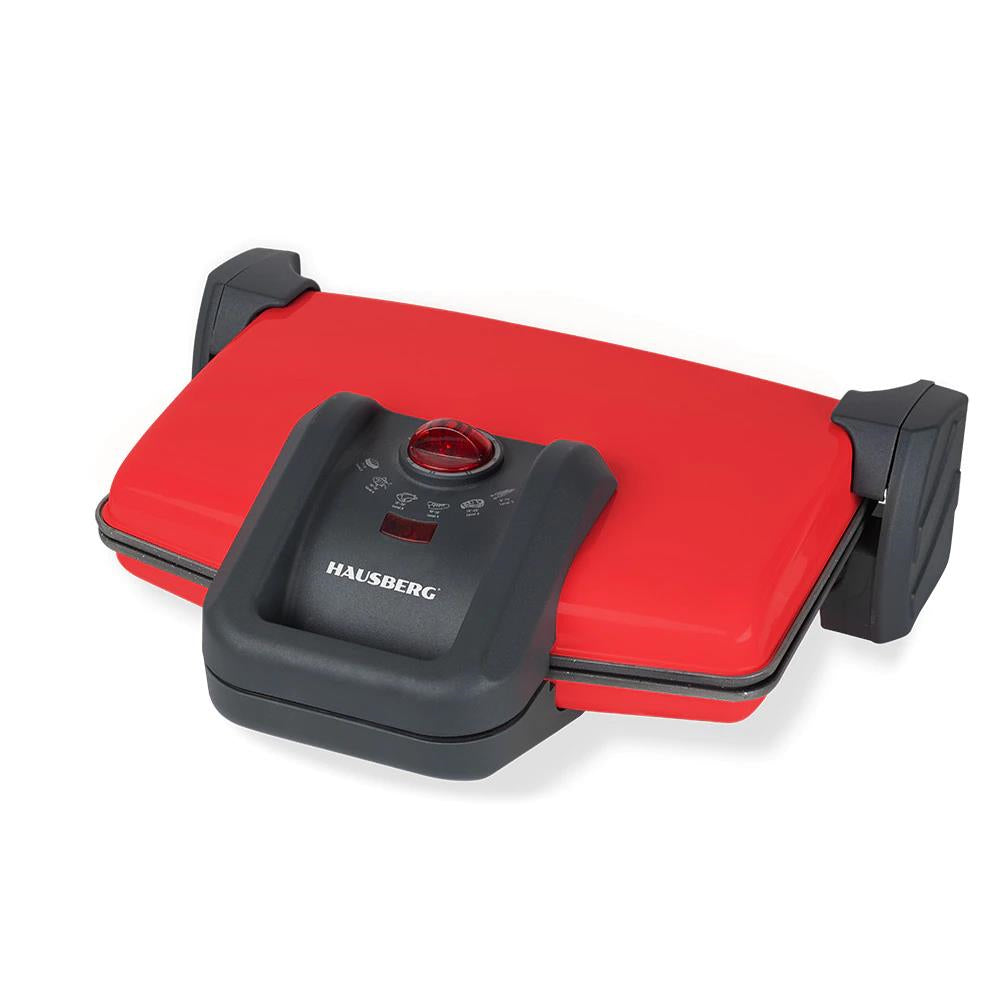 Sandwich-maker Hausberg HB631RS, 1600-1800W, Placi antiaderente, Rosu/Inox Imagine principală a produsului