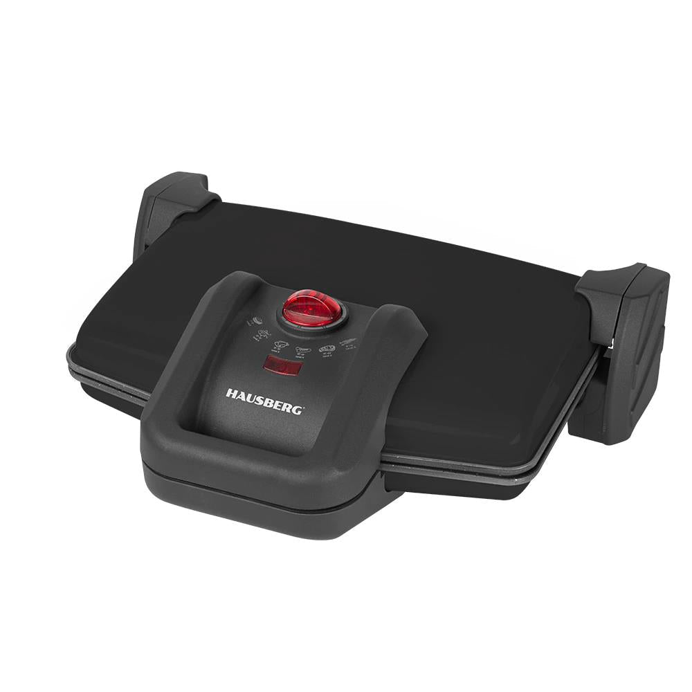 Sandwich-maker Hausberg HB631NG, 1600-1800W, Placi antiaderente, Negru/Inox Imagine principală a produsului
