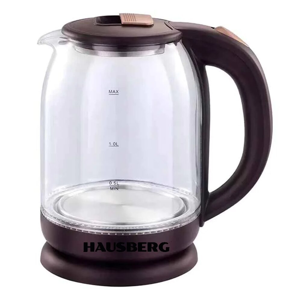 Fierbator apa, HAUSBERG HB-3616, putere 1500 W - 1800 W, capacitate 2L, oprire automata, vas din sticla, suport rotativ, Maro Imagine principală a produsului