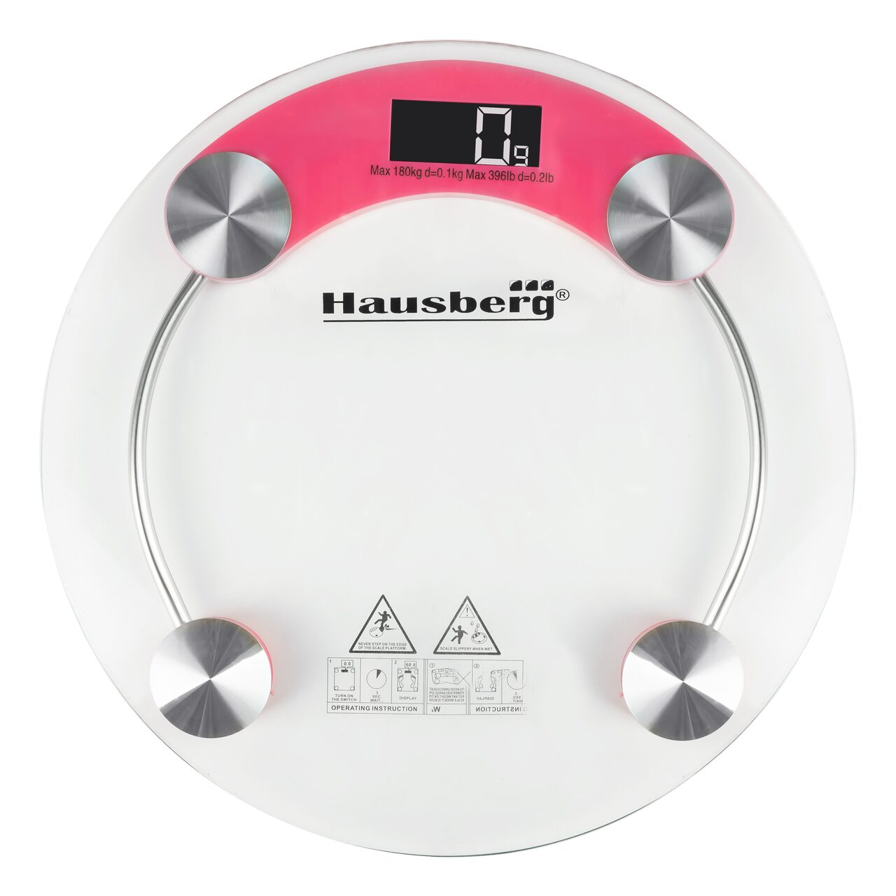 Cantar corporal HAUSBERG HB-6000RZ, display LCD, inchidere automata, indicator baterie, 180 kg, Sticla transaparenta, Roz Imagine principală a produsului