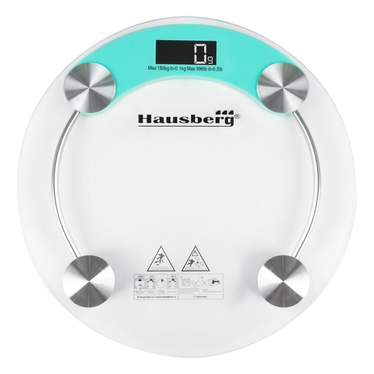 Cantar corporal HAUSBERG HB-6000BL, display LCD, inchidere automata, indicator baterie, 180 kg, Sticla transaparenta, Bleu Imagine principală a produsului