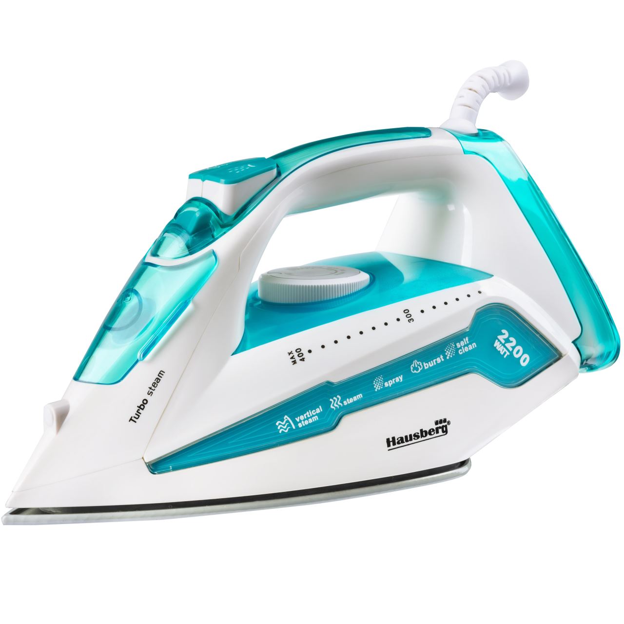 Fier de calcat Hausberg HB-7898AB, talpa ceramica, jet de abur 18g/min, Functie spray 2000-2300W, Alb/Albastru Imagine principală a produsului