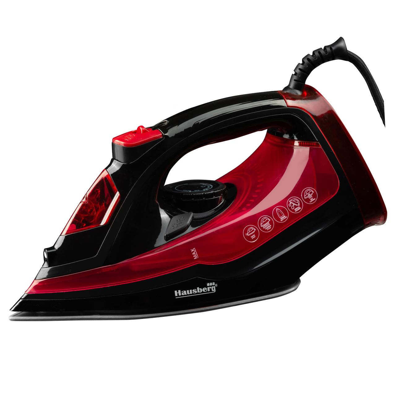 Fier de Calcat Hausberg HB-7840RS, Ceramic, autocuratare, anticalcar, 300ml, 2400-2800W, Negru/Rosu Imagine principală a produsului