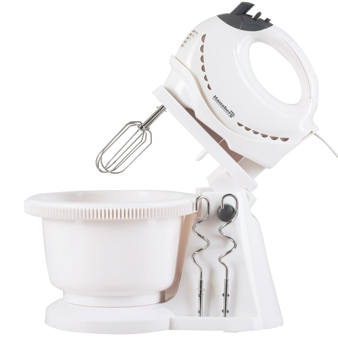 Mixer cu bol rotativ Hausberg HB-3519AB, 5 Viteze + turbo, Capacitate 2L, Putere 300W, Alb Imagine principală a produsului