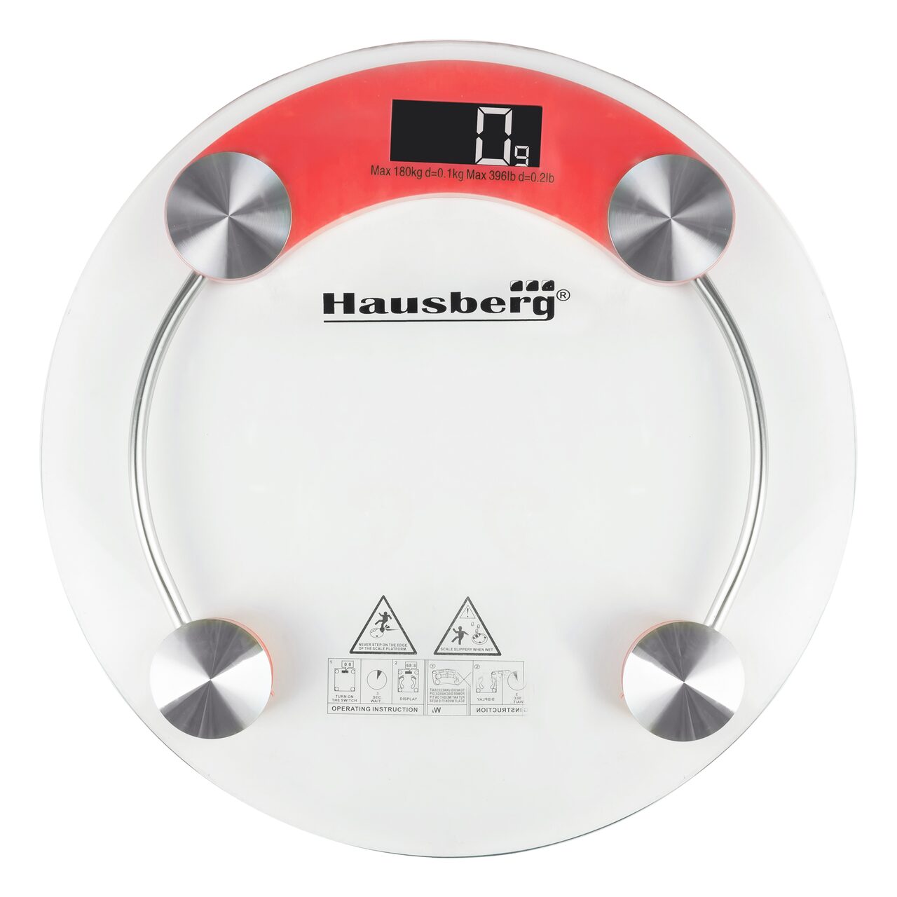 Cantar corporal HAUSBERG HB-6000RS, display LCD, inchidere automata, indicator baterie, 180 kg, Sticla transaparenta, Rosu Imagine principală a produsului