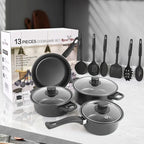 Set 13 piese oale si tigai antiaderente, silicon alimentar, rezistent la caldura, negru