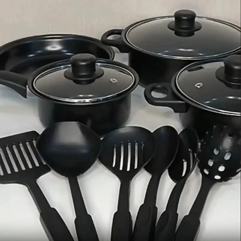 Set 13 piese oale si tigai antiaderente, silicon alimentar, rezistent la caldura, negru