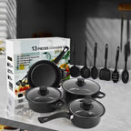 Set 13 piese oale si tigai antiaderente, silicon alimentar, rezistent la caldura, negru