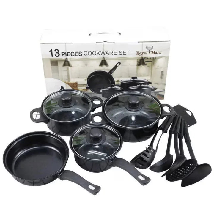 Set 13 piese oale si tigai antiaderente, silicon alimentar, rezistent la caldura, negru Imagine principală a produsului