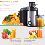 Storcător Electric Fructe și Legume 1400W – 2 Viteze, Recipient Suc 600ml, Recipient Pulpă 1500ml