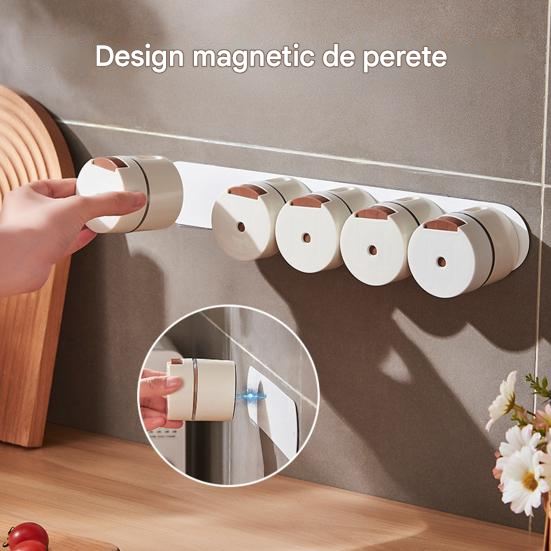 Set 6 Recipiente Condimente cu Suport Magnetic Inox – Organizator Bucătărie
