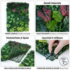 Panou Verde Decorativ Artificial 60x40cm – Mix Buxus & Frunze Bordo Perete Vegetal