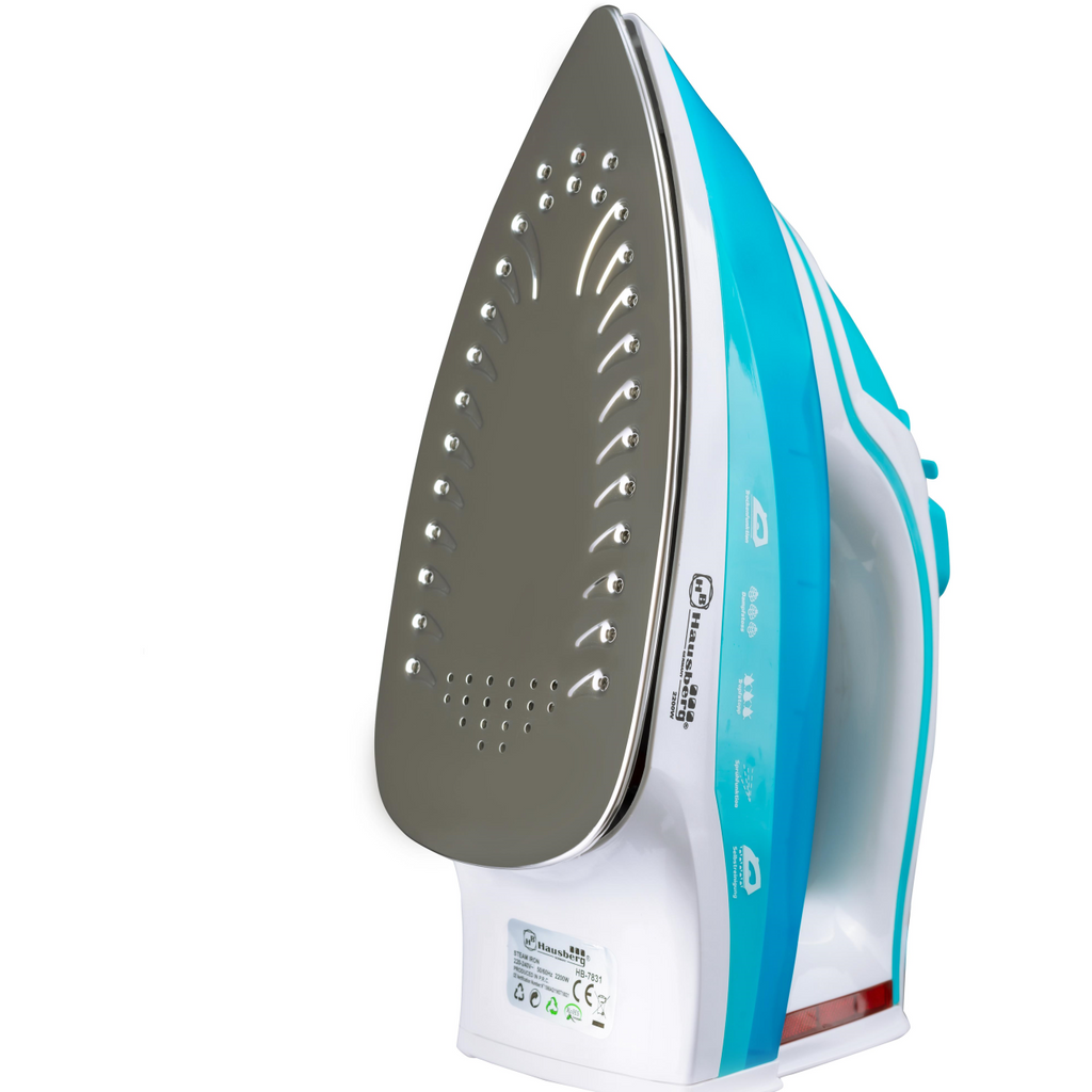 Fier de calcat Hausberg HB-7801BL, talpa ceramica, jet de abur 17g/min, abur pe verticala 25g/min, sistem antipicurare, sistem autocuratare, 2300W