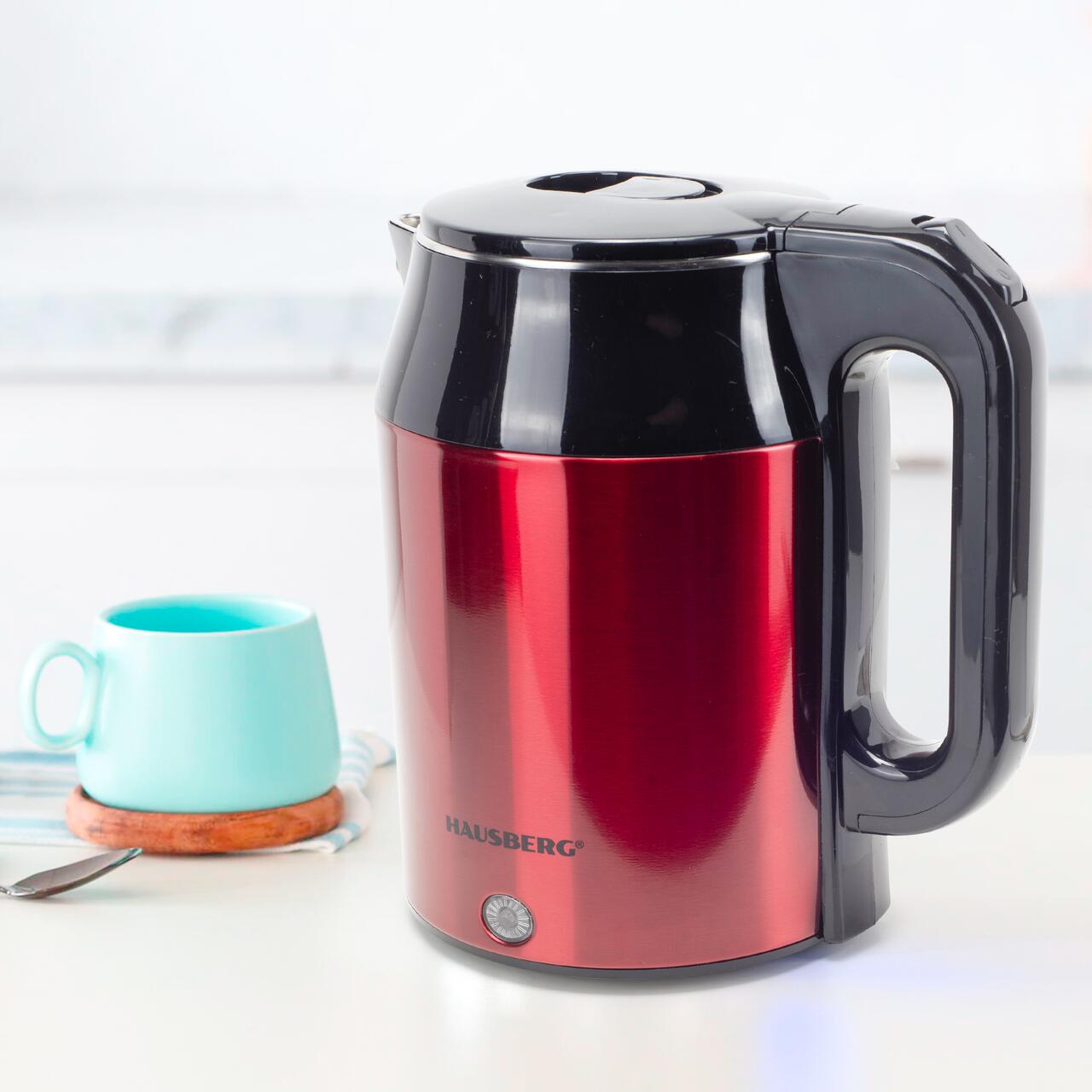 Cana electrica fierbator HAUSBERG HB-3623RS, 1500 - 1800W, capacitate 2.2L, oprire automata, indicator luminous, Rosu-Negru
