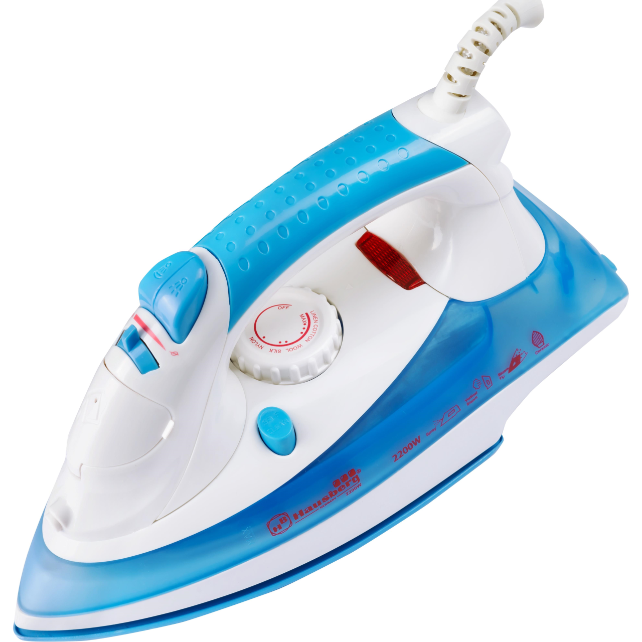Fier de calcat Hausberg HB-7805BL, 2300W, 165ml, talpa ceramica, jet abur 12g/min, abur verticala 25g/min, sistem antipicurare, sistem autocuratare, Alb/Bleu Imagine secundară a produsului