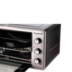 Cuptor Electric cu Ventilator HAUSBERG HB-8015, 1800 W, Geam dublu, 48L, Lumina interioara, Timer, 5 Programe gatire, Termostat reglabil 250 grade, Inox/Negru