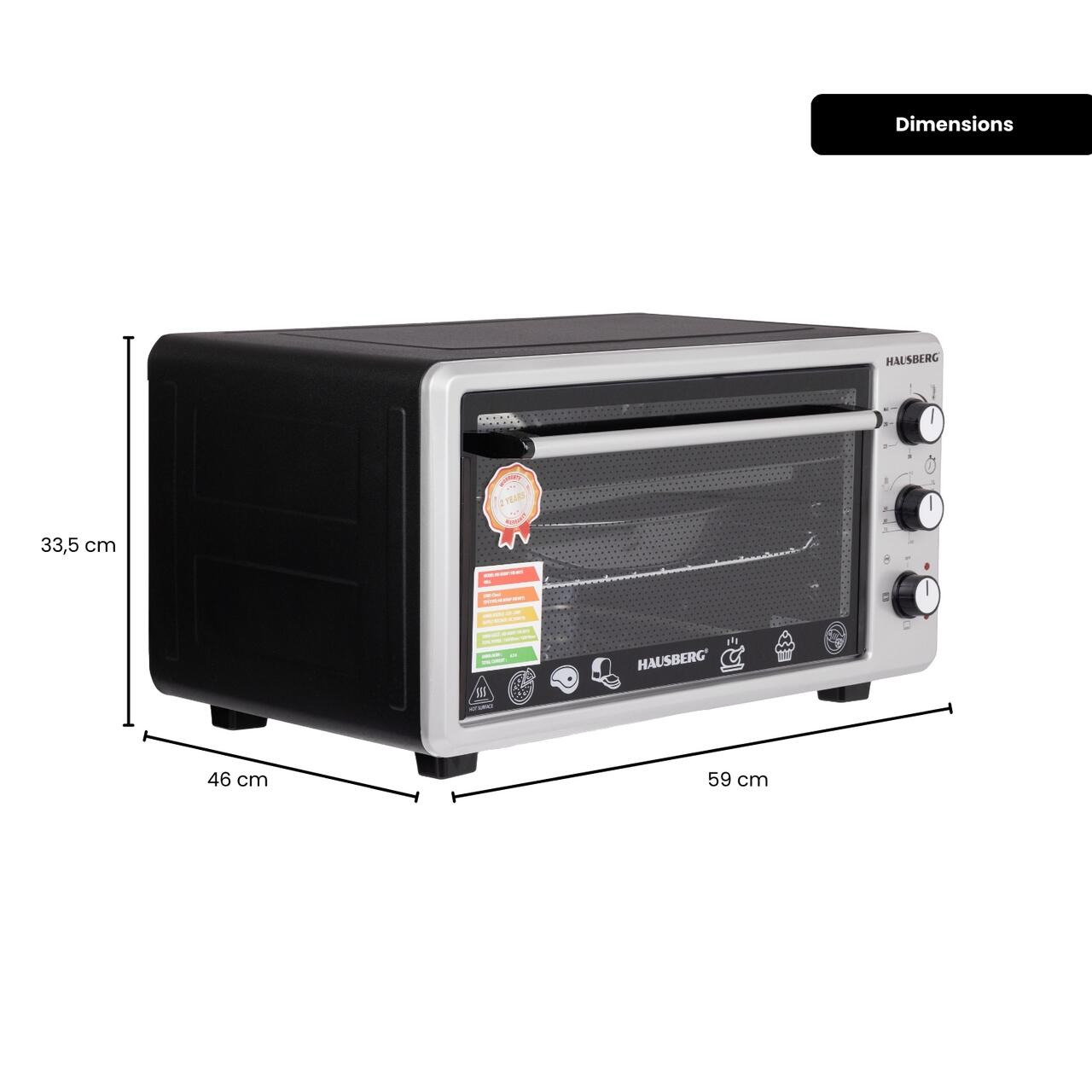 Cuptor Electric Hausberg HB-8000P capacitate 48 Litri, putere 1800W, Temperatura maxima 230 grade, timer prevazut cu alarma sonora