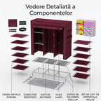 Dulap Textil Pliabil cu Structură Metalică – 2 Compartimente + 6 Rafturi