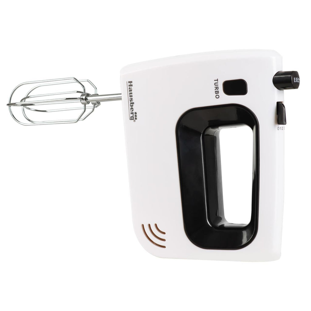 Mixer de mana Hausberg HB-4120NG, 300W ,5 viteze, Functie Turbo, Teluri si carlige metalice, Negru/Alb