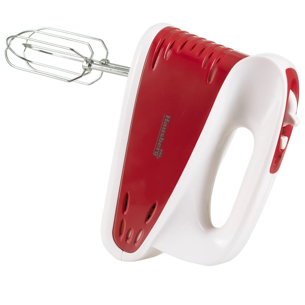 Mixer de mana profesional HAUSBERG HB-4118RS, 250W, 5 viteze + Turbo, Design ergonomic, accesorii incluse, Rosu