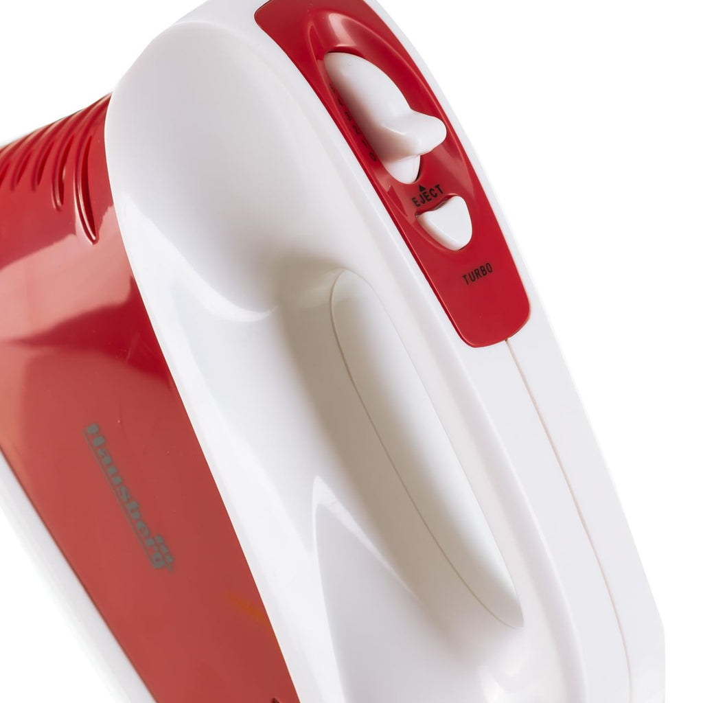 Mixer de mana profesional HAUSBERG HB-4118RS, 250W, 5 viteze + Turbo, Design ergonomic, accesorii incluse, Rosu
