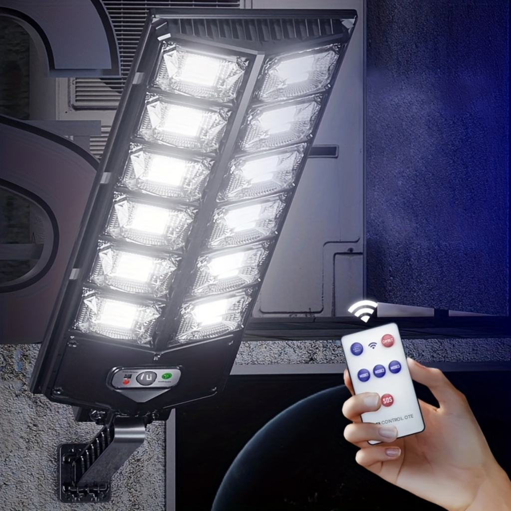 Lampă Solară Stradală 300W cu Telecomandă – IP65, Senzor de Mișcare, 3 Moduri de Iluminare