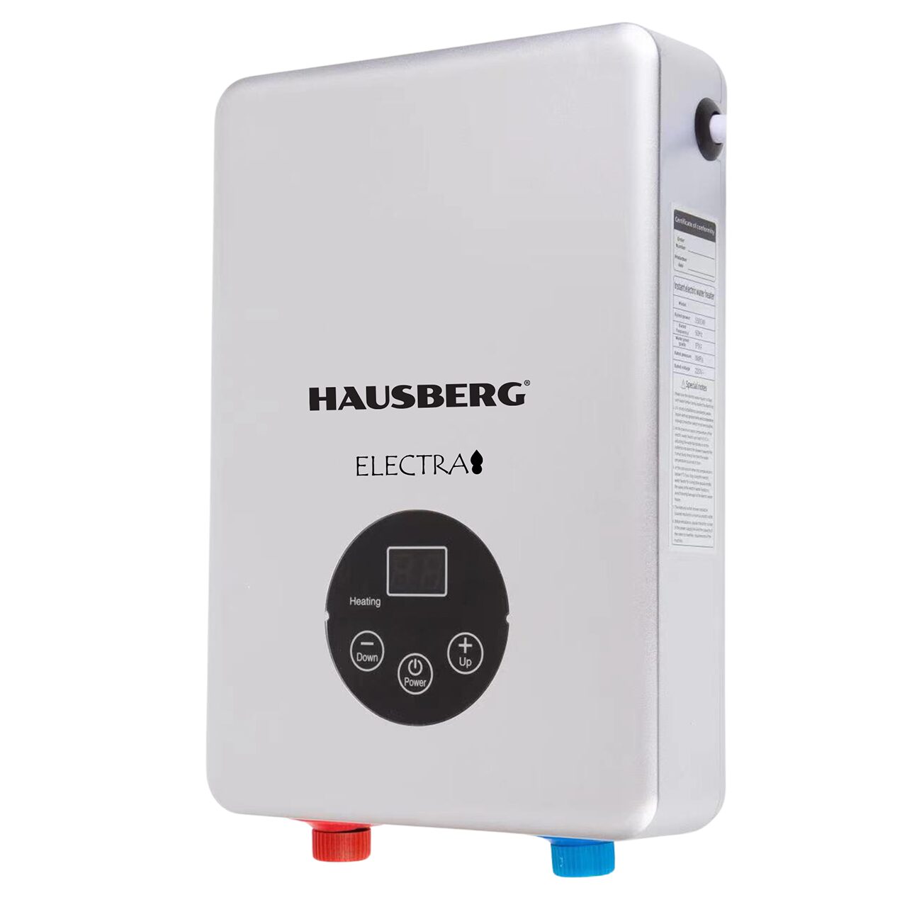 Incalzitor instant fara rezervor Hausberg HB-0071, putere max 5500W 220v, panoul frontal din sticla, control digital, Alb Imagine principală a produsului
