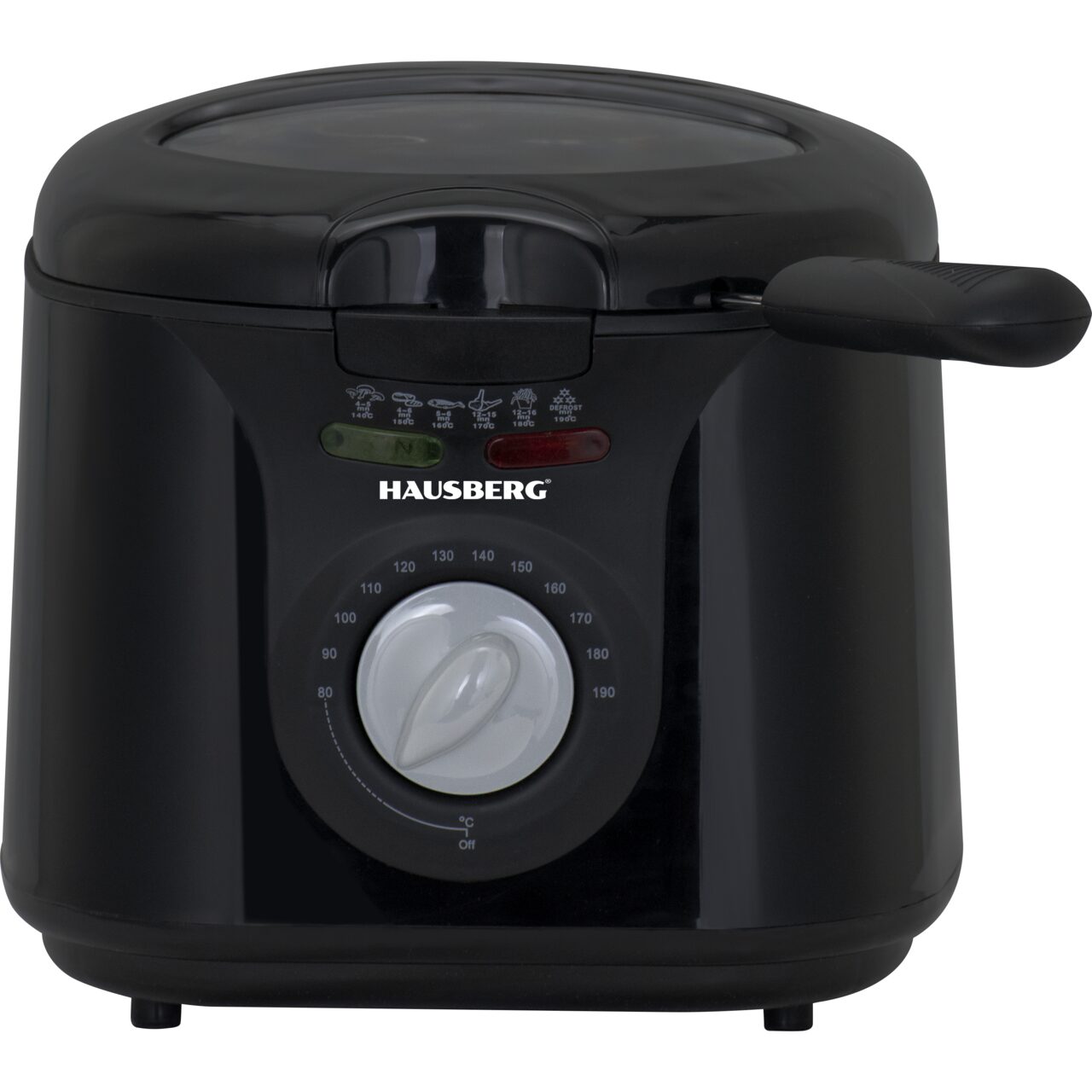 Friteuza HAUSBERG HB-1331NG, 1450 W, 2.5 litri, termostat reglabil 0 - 190 grade C, filtru detasabil din otel inoxidabil, cos cu ulei, protectie supraincalzire, picioare antiderapante, Negru Imagine principală a produsului