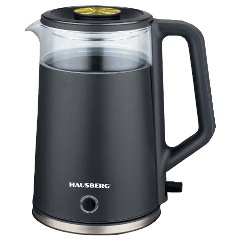Cana fierbator HAUSBERG HB-3619NG, 1500 - 1800W, capacitate 2L, Anti-uscare, Oprire automata, Material Inox, sticla + plastic Negru Imagine principală a produsului