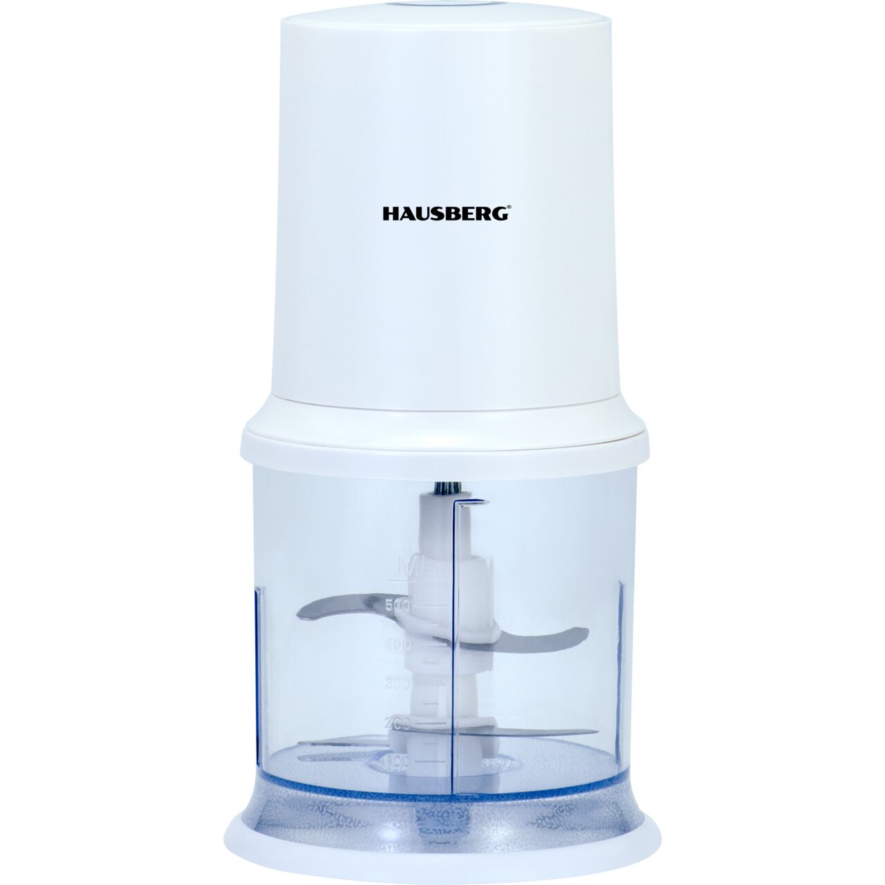 Tocator electric HAUSBERG HB-4502AB, 400W, 1 treapta de viteza, 500 ml, bol din plastic, cutit cu 2 lame din otel inoxidabil, Alb Imagine principală a produsului