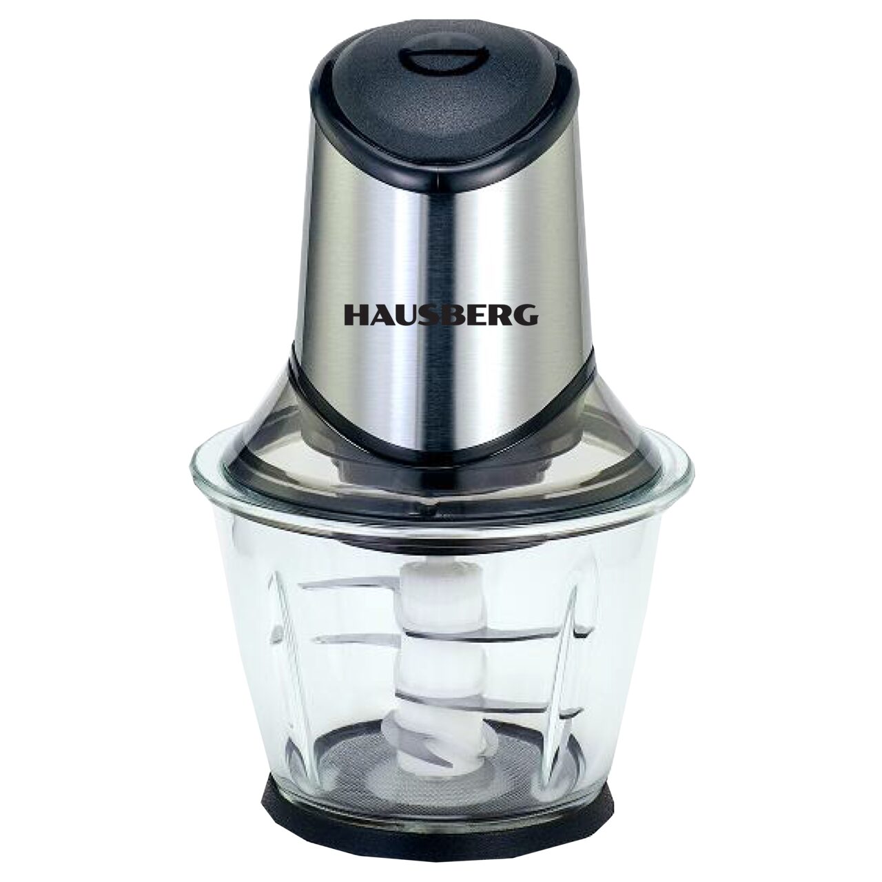 Tocator electric HAUSBERG HB-4507IN, 400-500W, 1 treapta de viteza, 1.2 litri, bol din sticla, 6 cutite cu lame din otel inoxidabil, argintiu Imagine principală a produsului