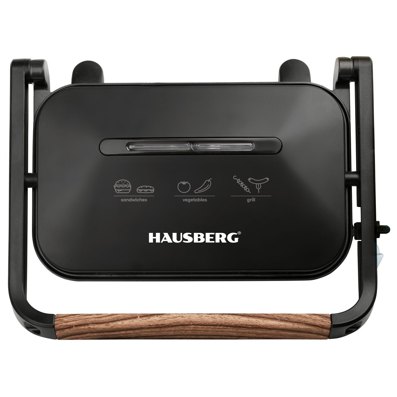Sandwich-maker Grill HAUSBERG HB-632, 1100-1300 W, Panini, Placi nonaderente, Maner rece, Negru Imagine principală a produsului