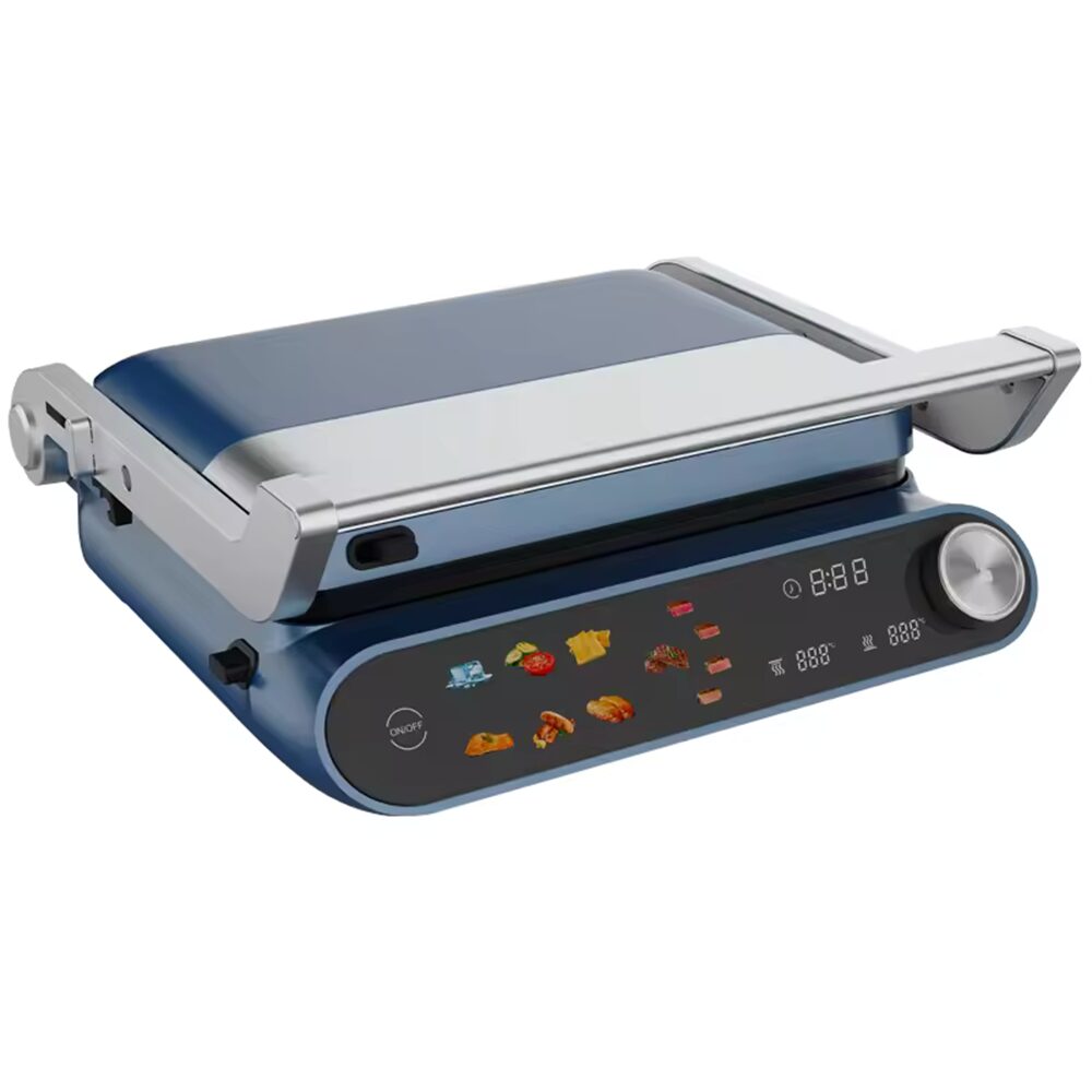 Sandwich Maker 2 in 1 HAUSBERG HB-635, Putere 2200 W, Placi pentru sanwich si grill, Acoperite cu strat anti-aderent, Ecran tactil digital, 7 programe diferite de gatit, Culoare Albastru/Gri Imagine principală a produsului