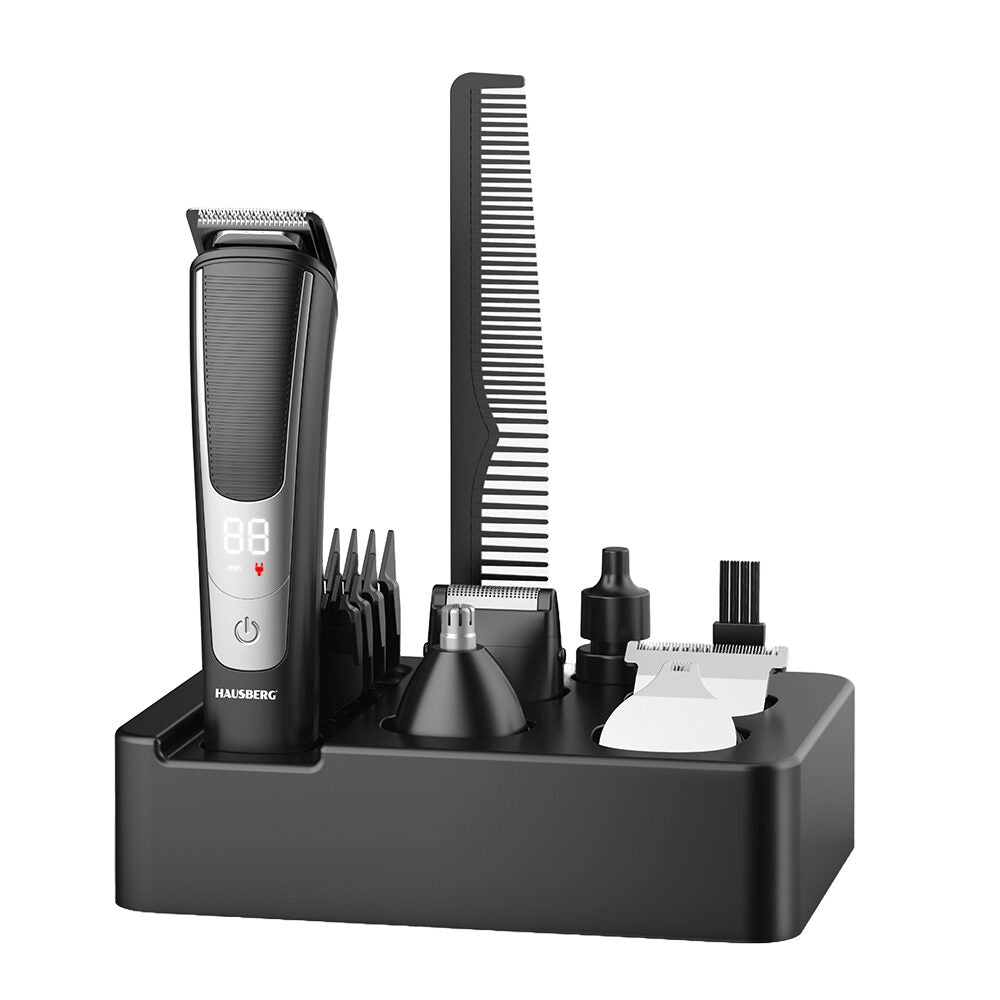 Set aparat de tuns profesional HAUSBERG HB-76GR, accesorii, autonomie 120 min, 5W, afisaj LCD Imagine principală a produsului