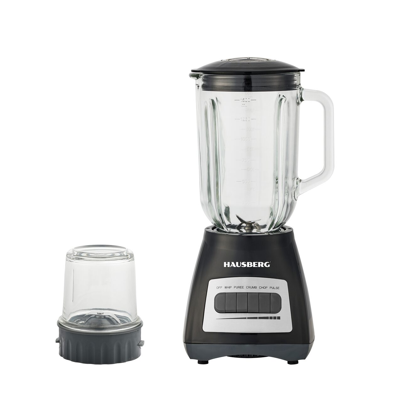 Blender cu rasnita HAUSBERG HB-7772NG, 400-500W, Capacitate 1.5L, Bol din Sticla, 4 Viteze, Lame din Inox, Negru Imagine principală a produsului