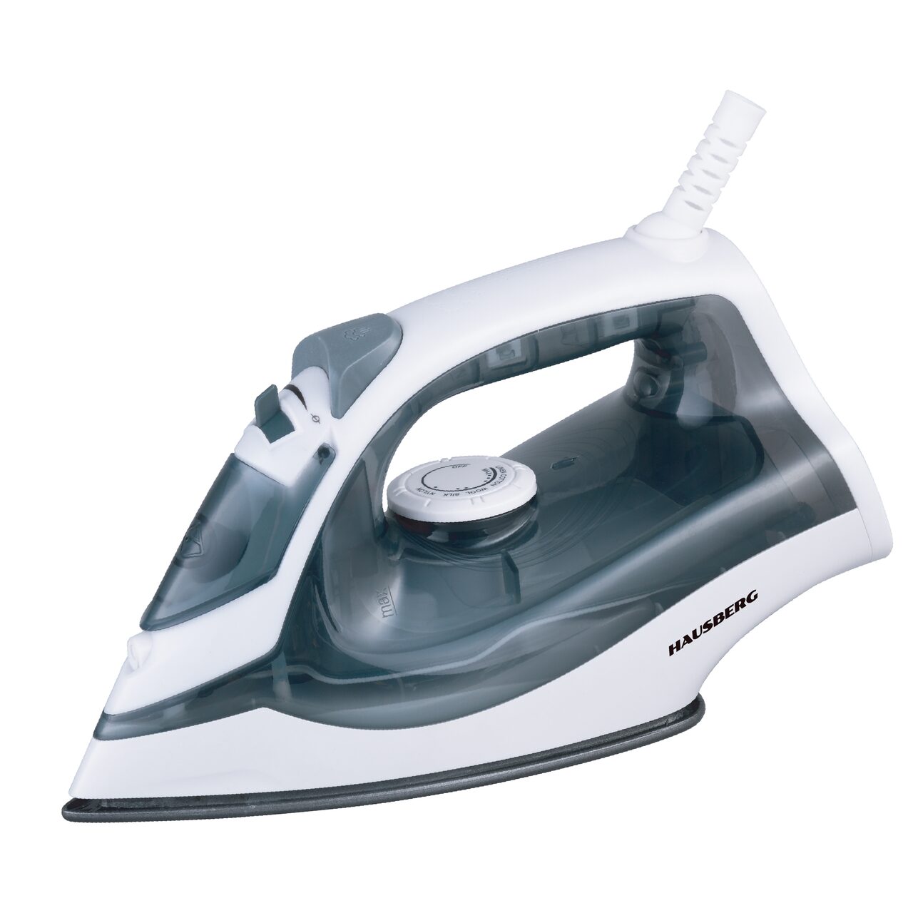 Fier de calcat Hausberg HB-7850GR, 1300W, talpa invelis ceramic, abur vertical, calcare uscata, autocuratare, pulverizare, rezervor 130ml, Gri