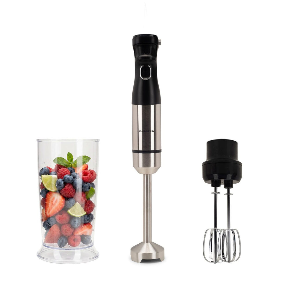 Blender 2 in 1 HAUSBERG HB-7704IN cu putere 1000W, Mixer vertical profesional, 10 trepte de viteza si functie Turbo, Capacitate pahar 700 ml , Multifunctional, Negru