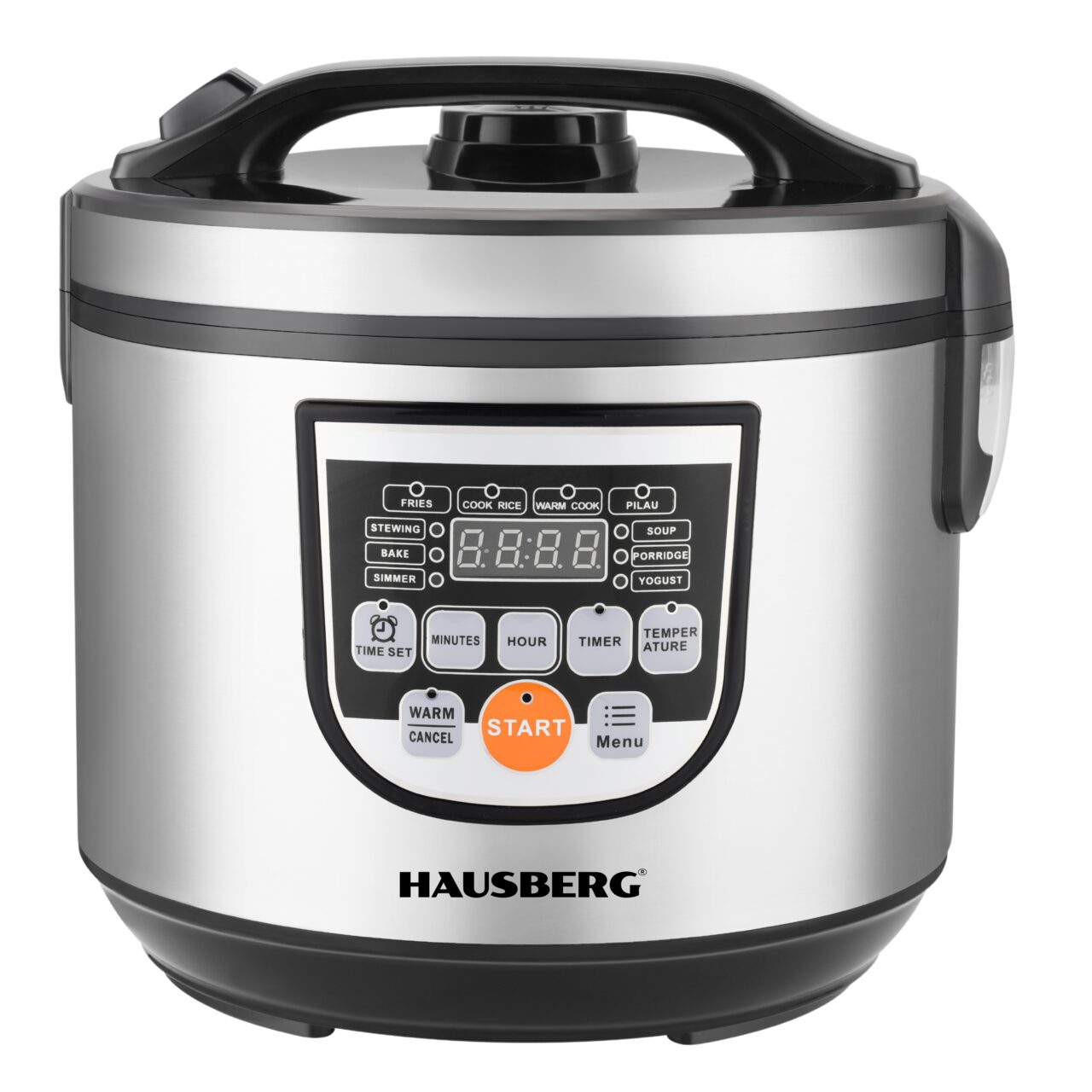 Oala electrica digitala HAUSBERG HB-1311IN, 760-900W, 5L, Termostat, Material Otel Inoxidabil, Temperatura reglabila 80°C-200°C, Timer 30-60 minute oprire automata, maner rece, Inox