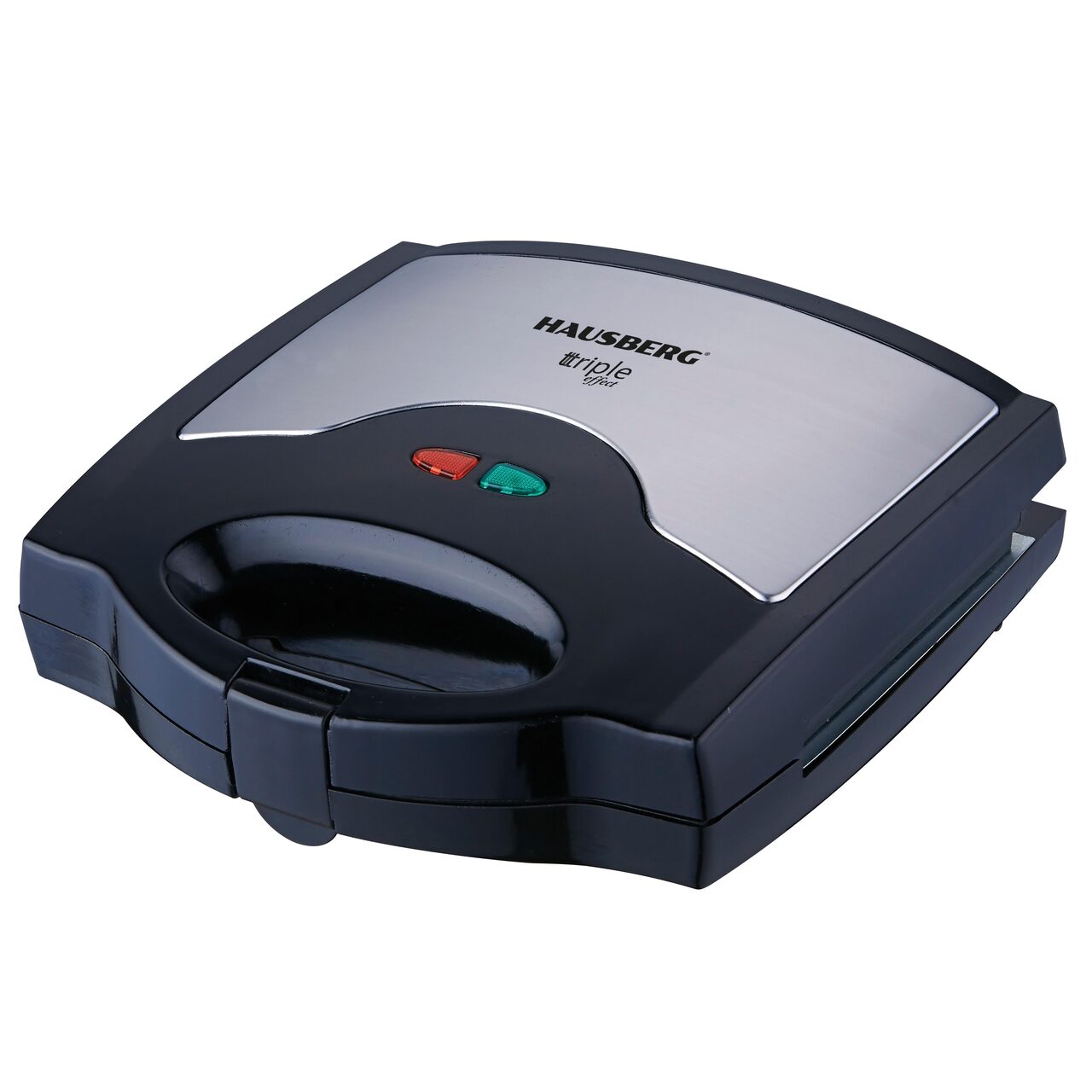 Sandwich maker 3 in 1 HAUSBERG HB-3514IN, 700-800 W, 3 placi detasabile anti-aderente, Termostat, Negru/Inox Imagine principală a produsului