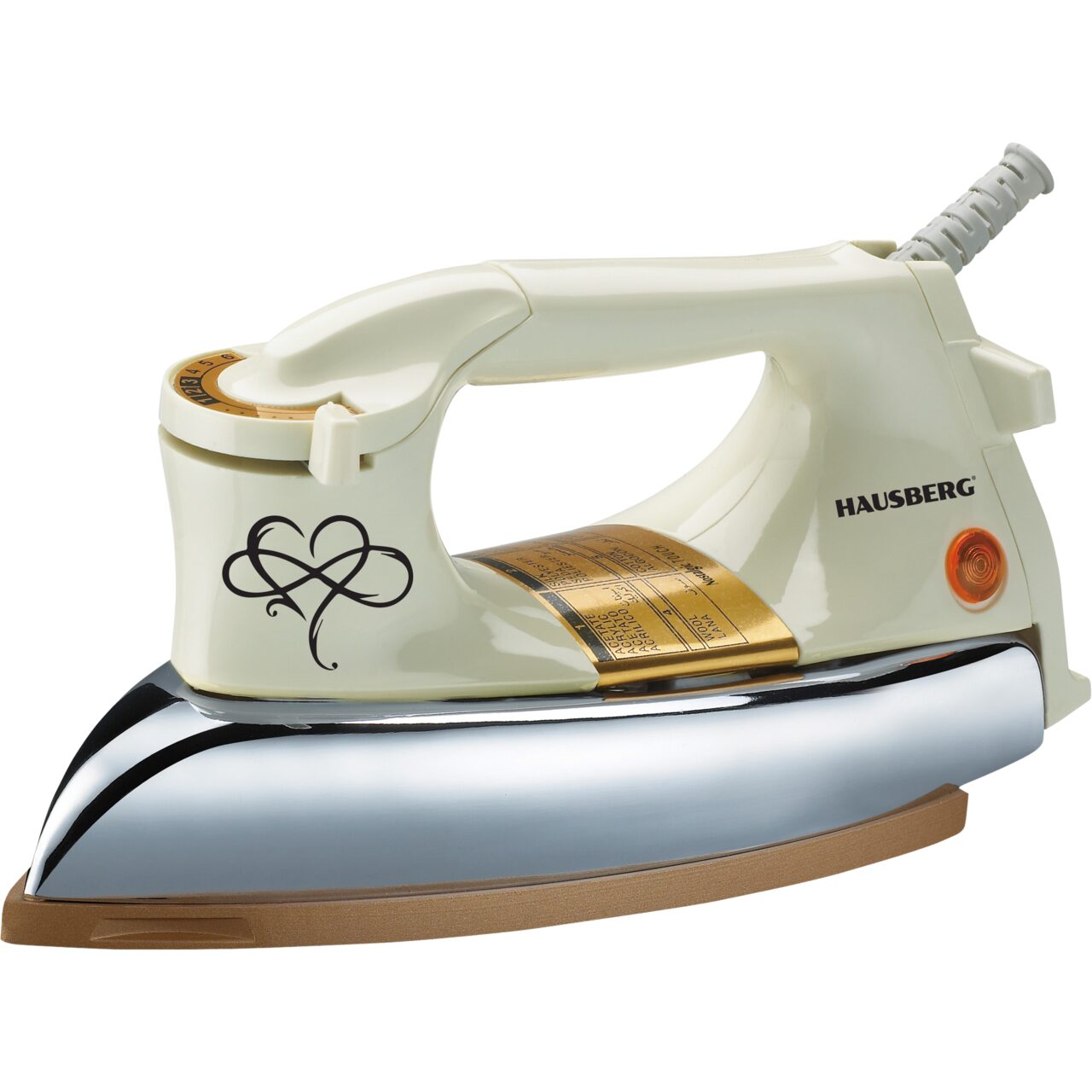 Fier de calcat Retro HAUSBERG HB-7818BJ, 1000-1200W, Talpa acoperit ceramic turnat, Termostat, 6 Setari temperatura, Indicator luminos, Protectie supraincalzire, Temperatura 200°C, Bej Imagine principală a produsului