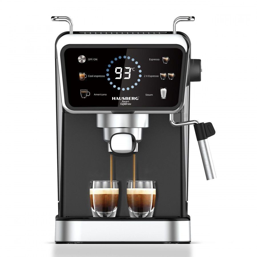 Espressor 2 in 1 HAUSBERG HB-3730IN, Hot & Cold, 20 bari, 1350 W, 1,5 L, Protectie la Supraincalzire si Suprapresiune, ERP, NTC, PID, Timer, Display, Spumare, Cafea macinata si capsule Imagine principală a produsului