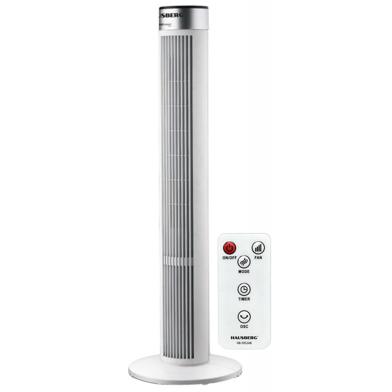 Ventilator turn Hausberg HB-5952AB, 55W, 38 inch, 3 viteze, temporizator 24h, LED, oscilatie, telecomanda, alb Imagine principală a produsului